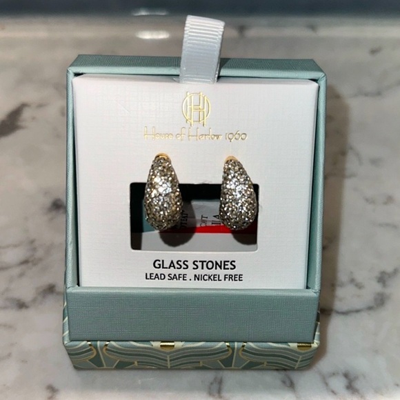 House of Harlow 1960 Glass Stone Earrings Bling Crescent Style New - Picture 5 of 5